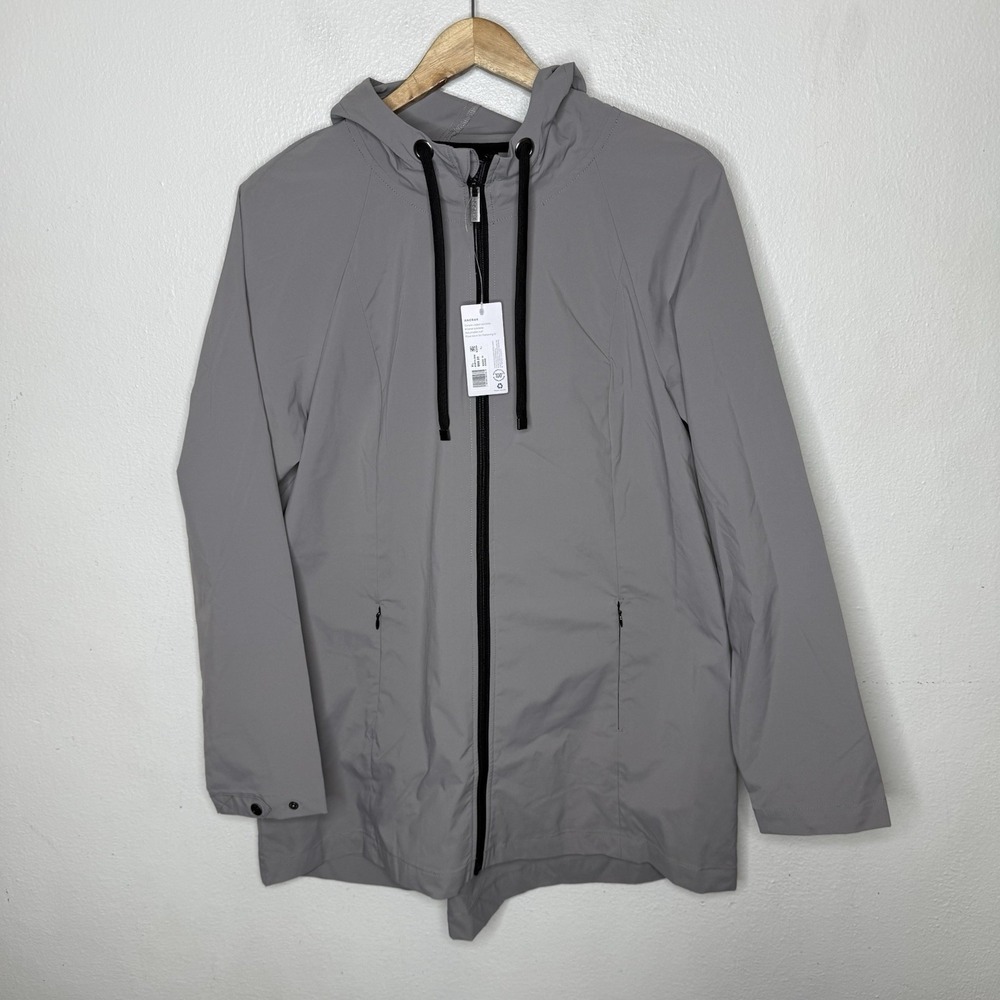 New Jockey Gray Anorak Hooded Jacket Rain Outdoor Zip Pockets Womens XL